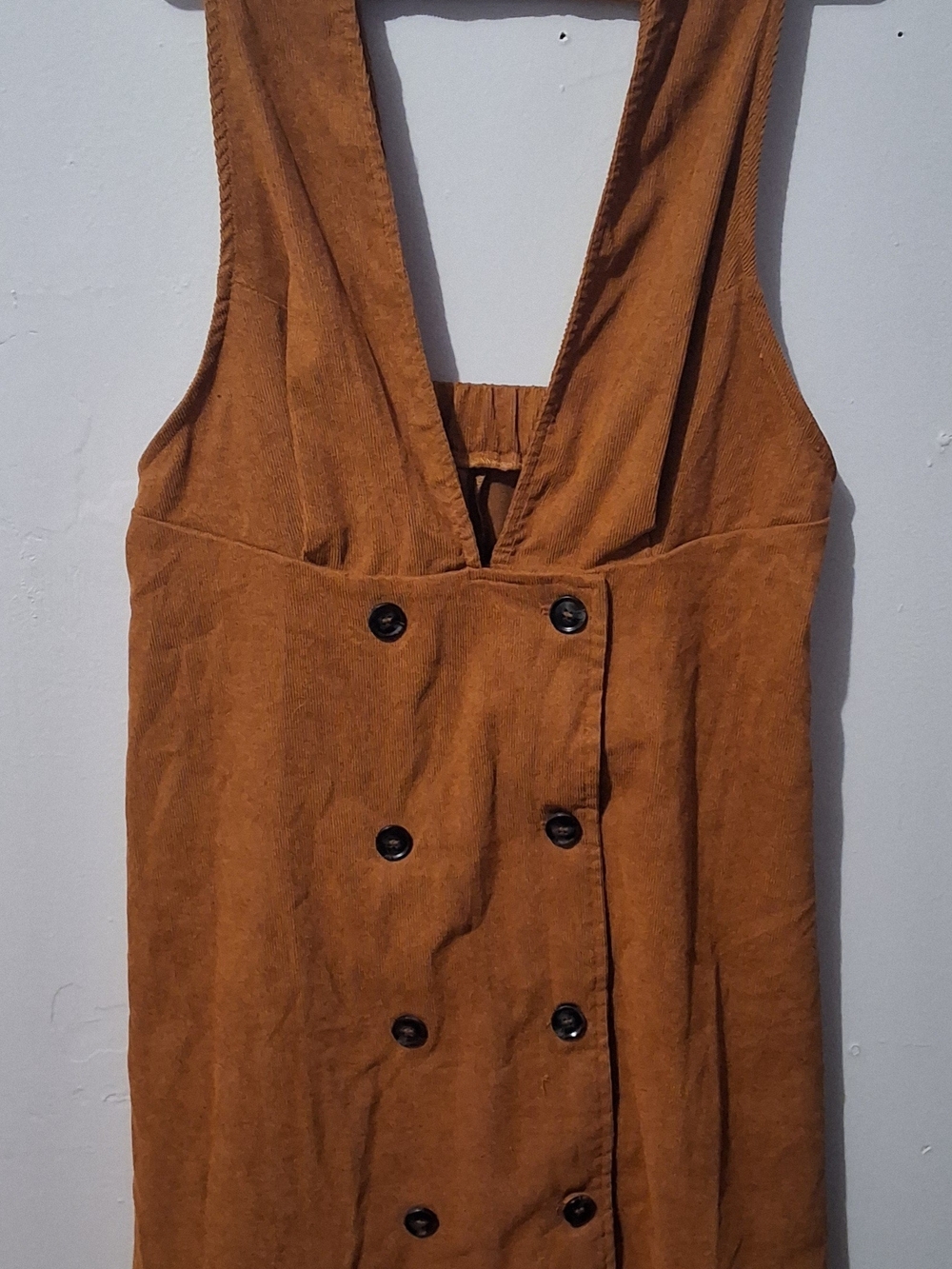 SHEIN Curve Chestnut Brown Button-Front Pinafore Dress
